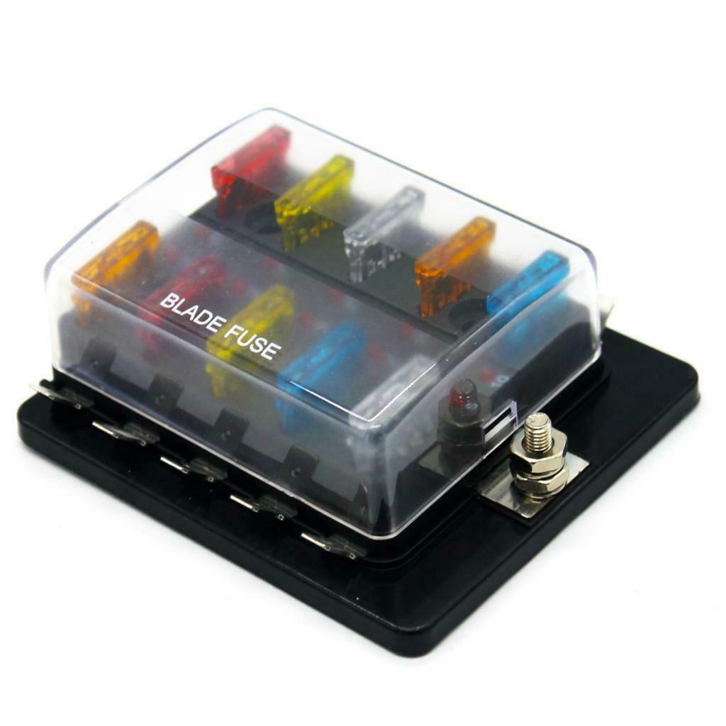 Car Truck Boat Motorcycle 10 Way Circuit Blade Fuse Box Holder Block