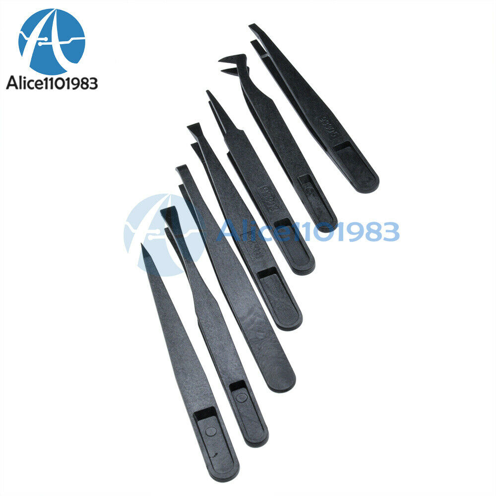 2PCS 7pcs Anti-static Tweezer Tool Straight Bend Plastic Heat Resistant