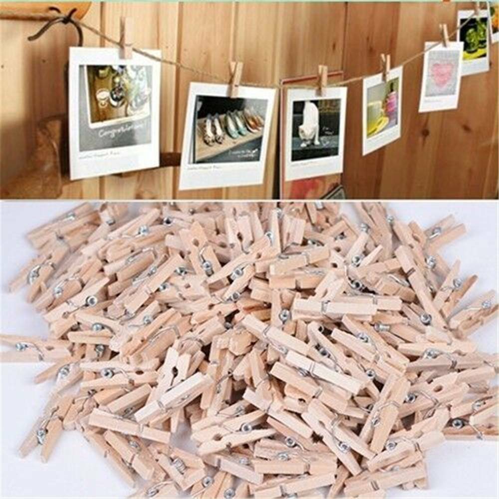100* Durable Wood Clothespins Photo Album Wood Clip Wooden Laundry Clothes Pins_