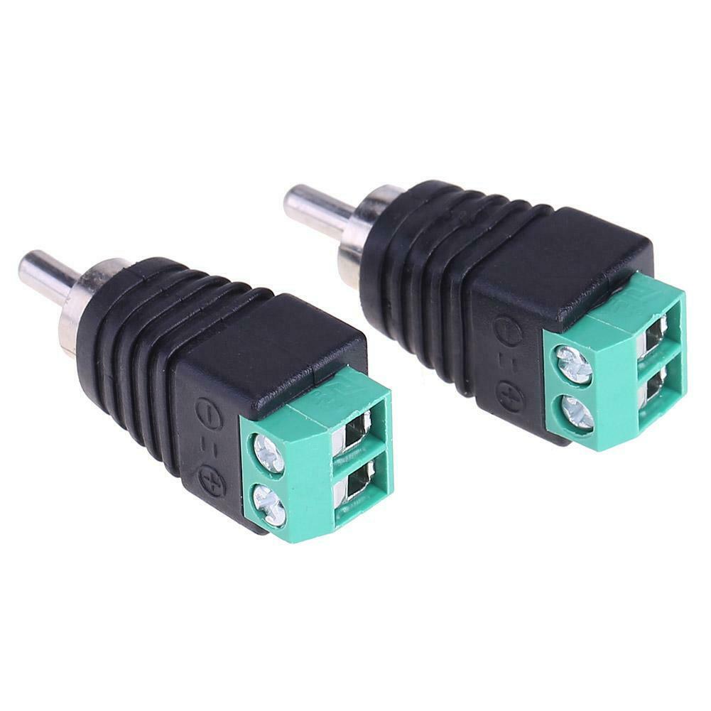 2pcs Speaker Wire Cable to Audio Male RCA Connectors Adapters Jack Plug @