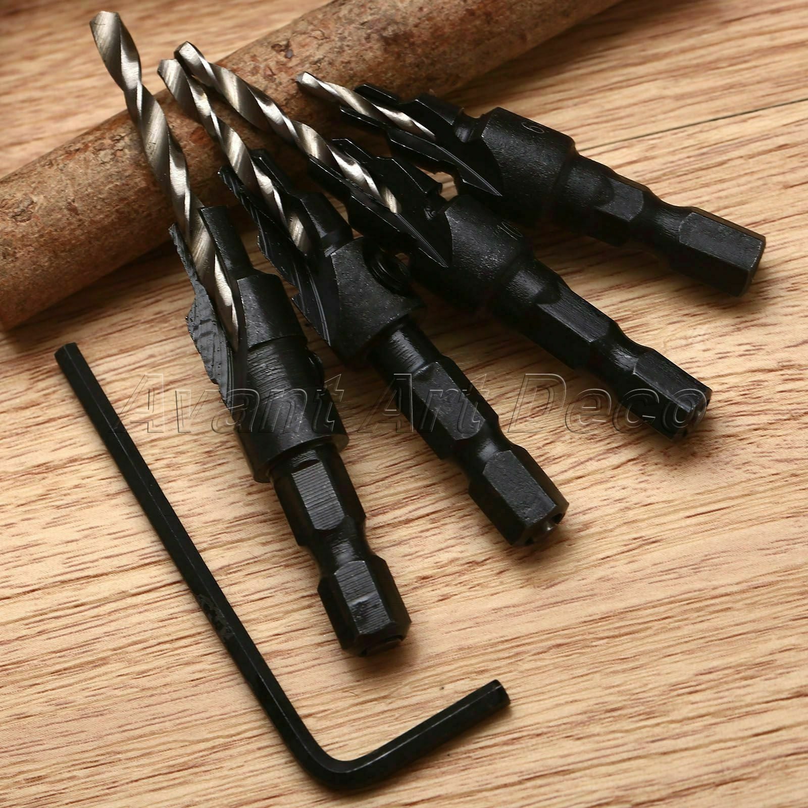 #6 #8 #10 #12 High Speed Steel Wood Countersink Drill Bits 1/4" Hex Shank 4pcs