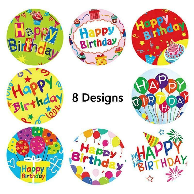 1 Roll 8 Styles Happy Birthday Round Stickers Party Gift Packaging Seal Labels