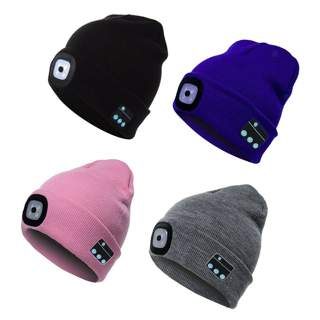 2Pcs Unisex Bluetooth Beanie Hat with Stereo Headset Speaker Mic Black