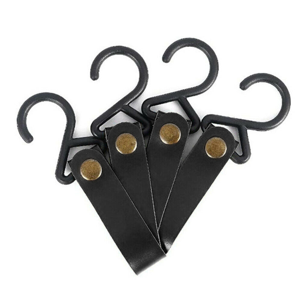 4pcs Outdoor PU Leather Hooks Camping Hiking Tripod Clothes Storage Hanger @