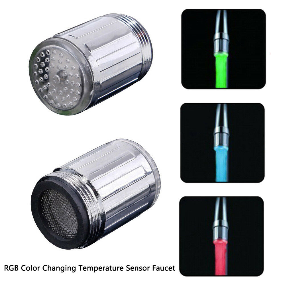 Magical 3 Color Sensor LED Light Water Faucet Tap Temperature For Bathroom Hot