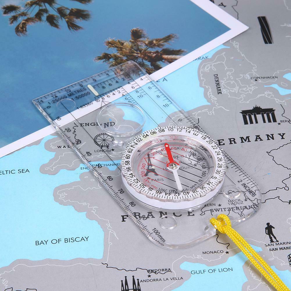 Orienteering Camping Scouts Baseplate Map Magnifying Compass Ruler Scale @