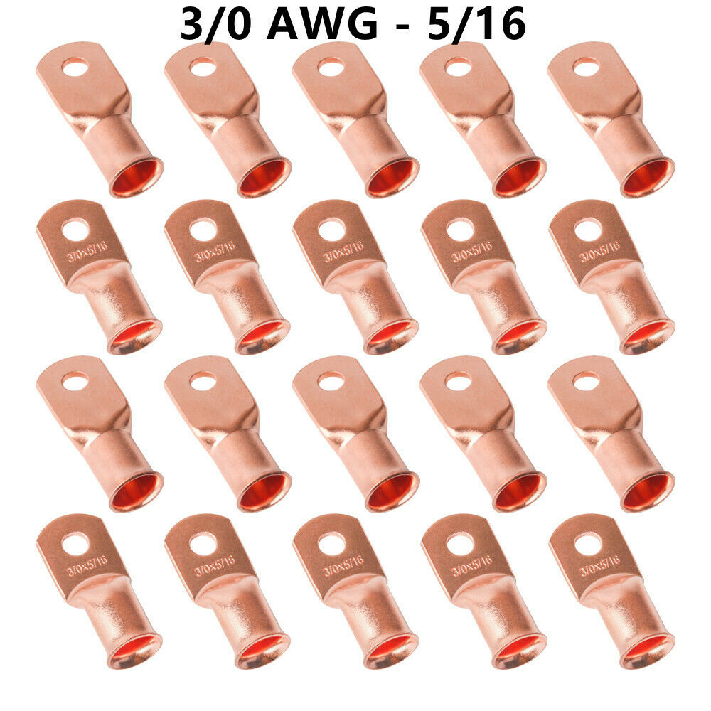 (20) 3/0 AWG-5/16 Gauge Copper Lugs Battery Cable Ring Terminals Wire Connector