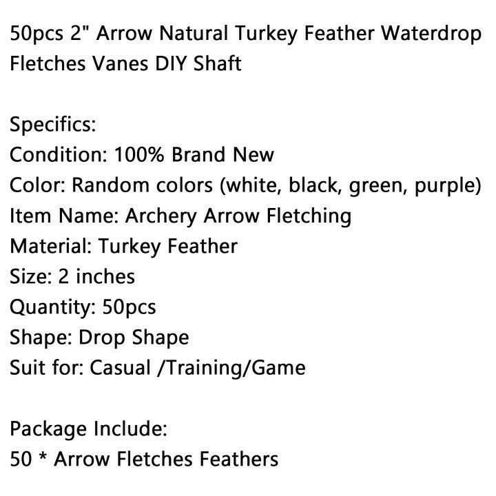 50pcs 2" Arrow Natural Turkey Feather Waterdrop Fletches Vanes DIY Shaft CA