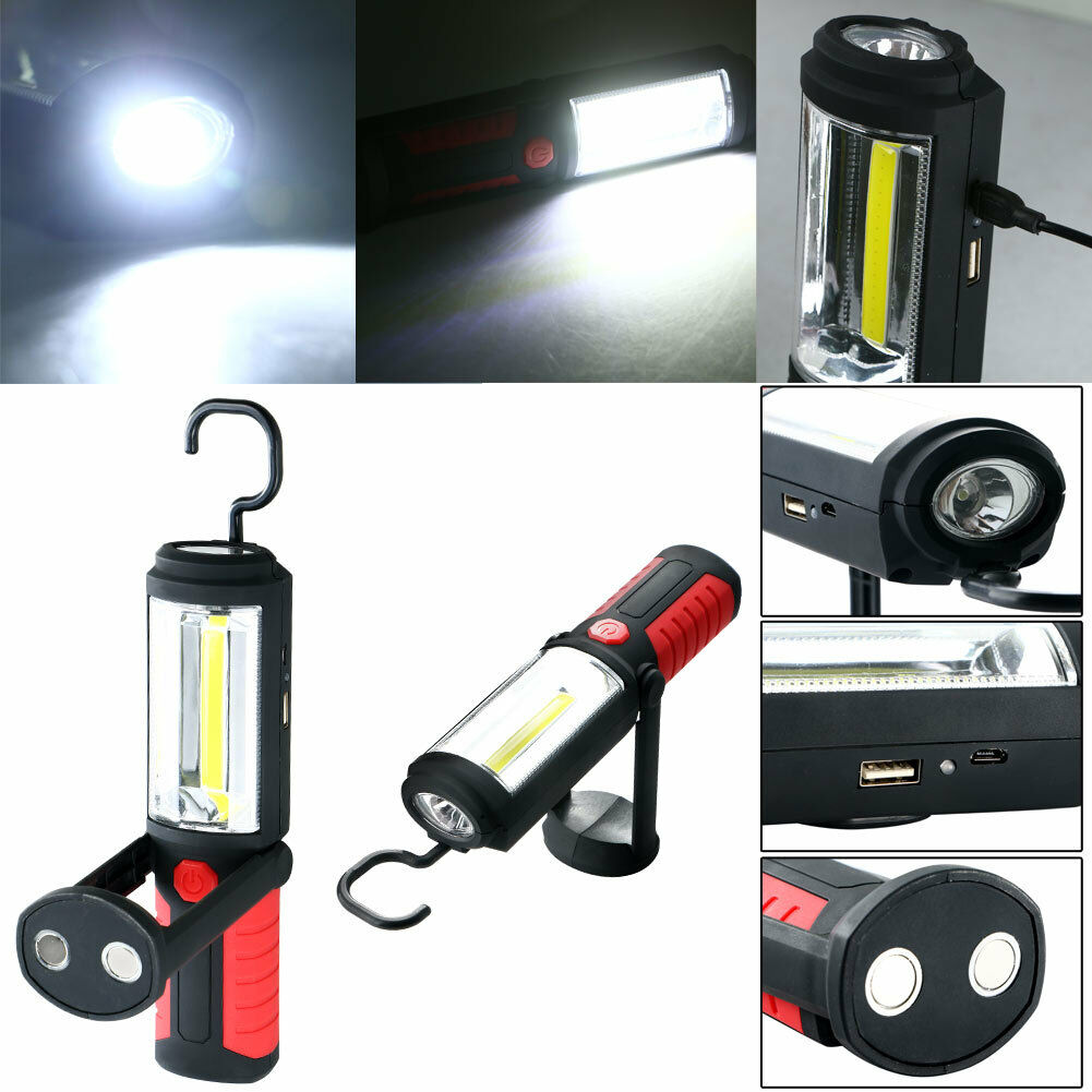 Magnetic Rechargeable 360° COB LED Work Light Hand Torch Portable Lamp W/Hook