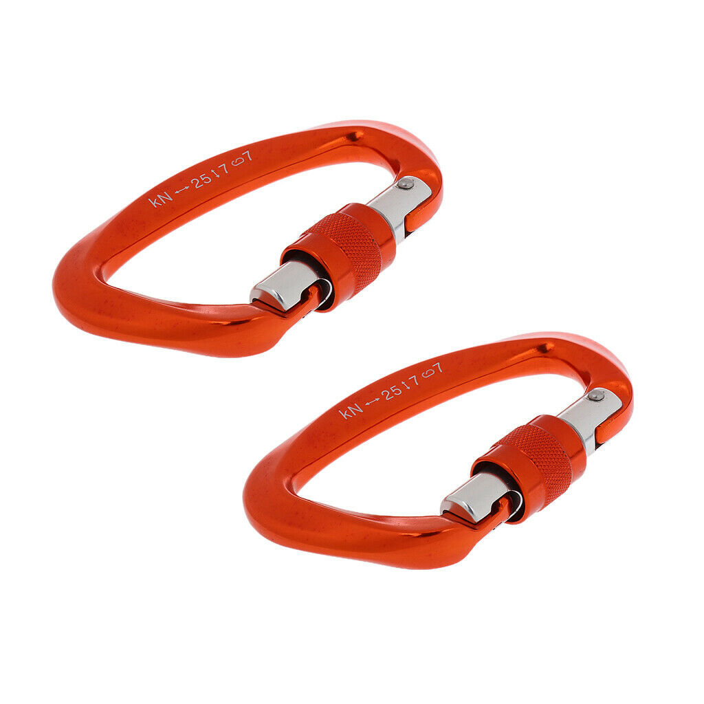 2Pcs 25KN Screw Lock Carabiners Clips Rock Climbing Dog Clip Hammock Hooks