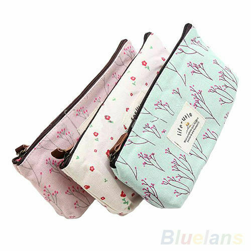 Flower Pencil Pen Case Cosmetic Makeup Bag Storage Pouch Purse Blue