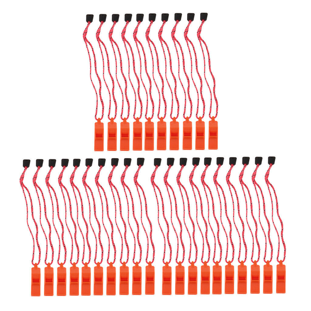 30Pcs Whistle with Lanyard for Safety Hiking Hunting Dog Training Orange