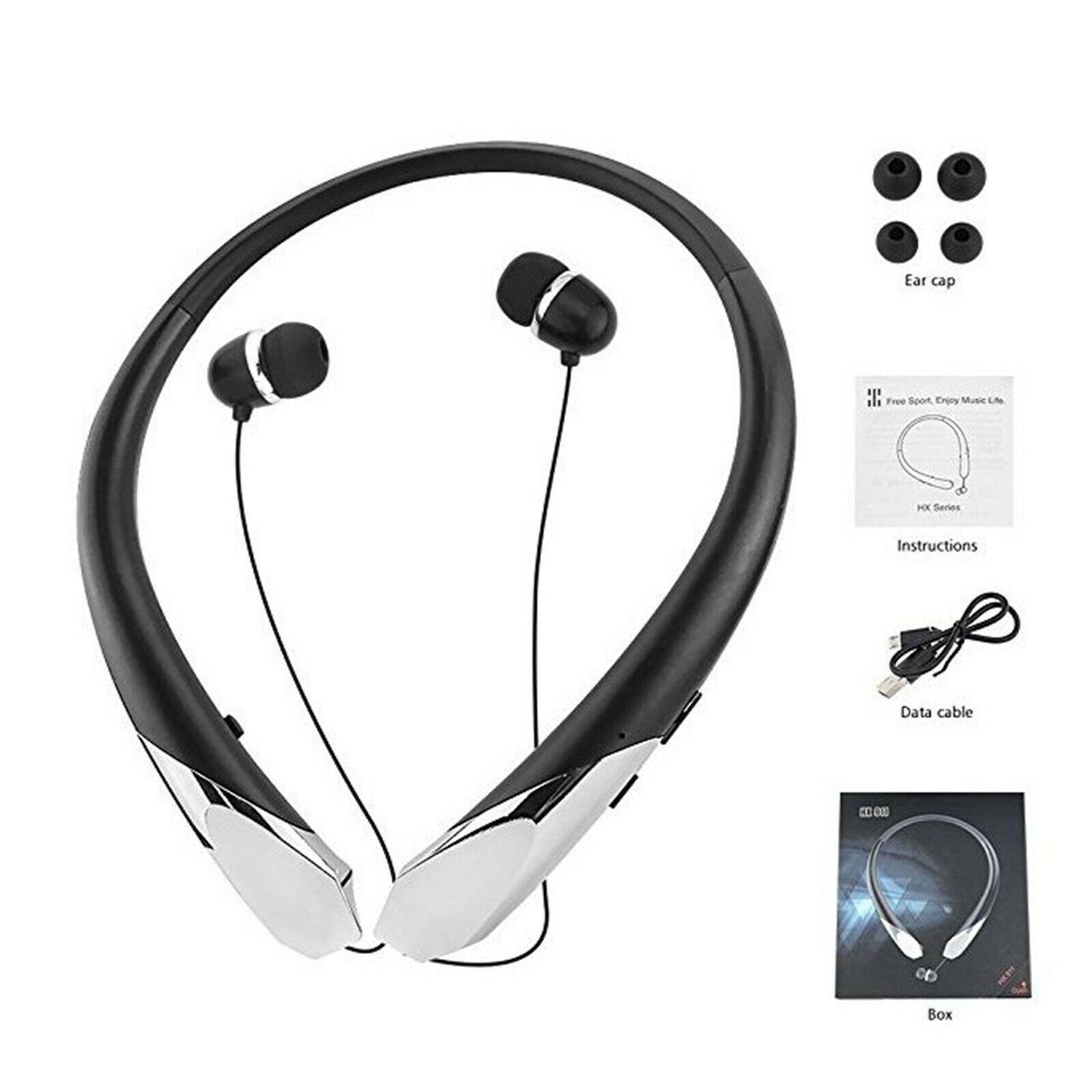 Bluetooth 5.0 Neckband Retractable Earbuds HD Headset Headphones with mic