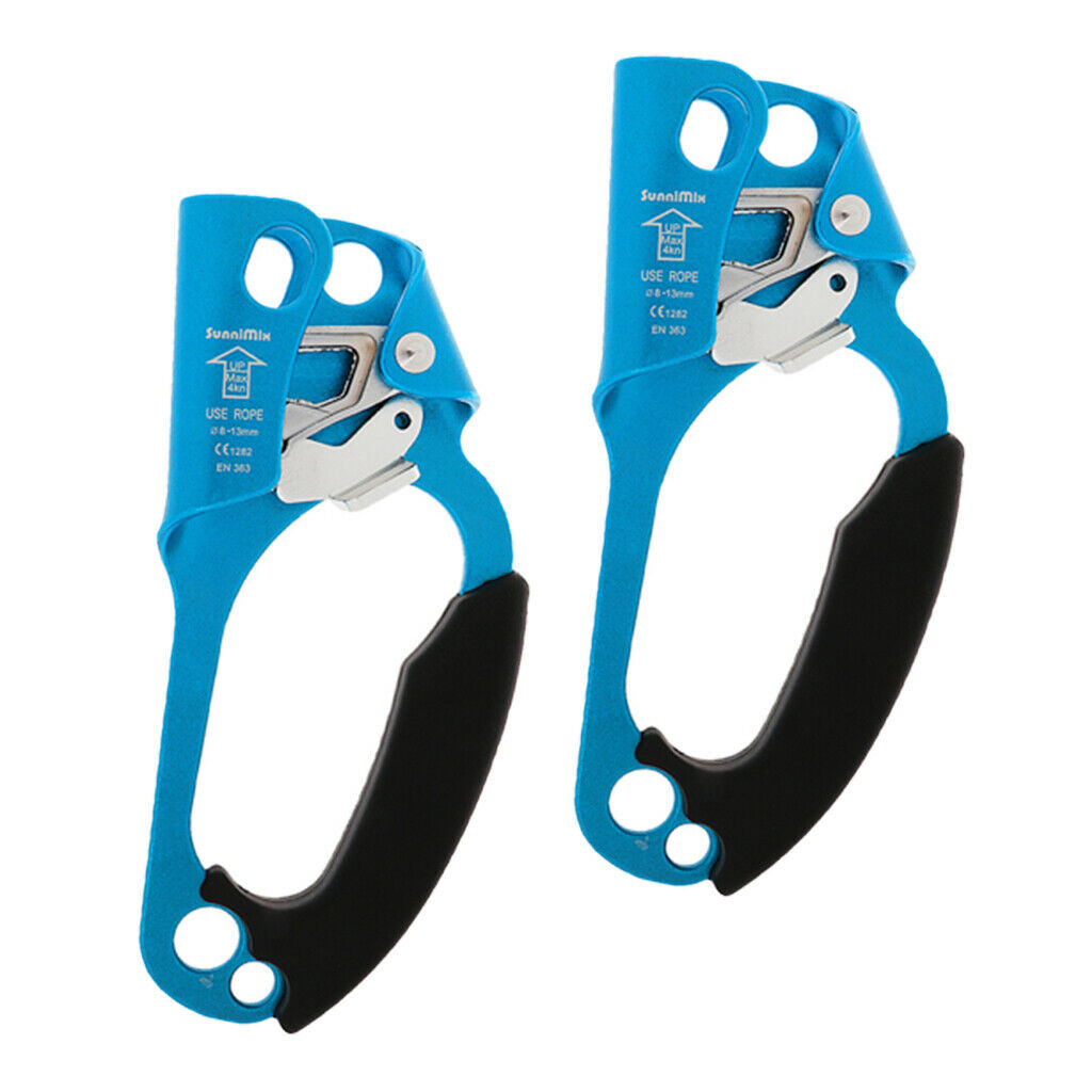 2x Tree Rock Climbing Left Right Hand Ascender Riser 8-13mm Rope Clamp Cable Set