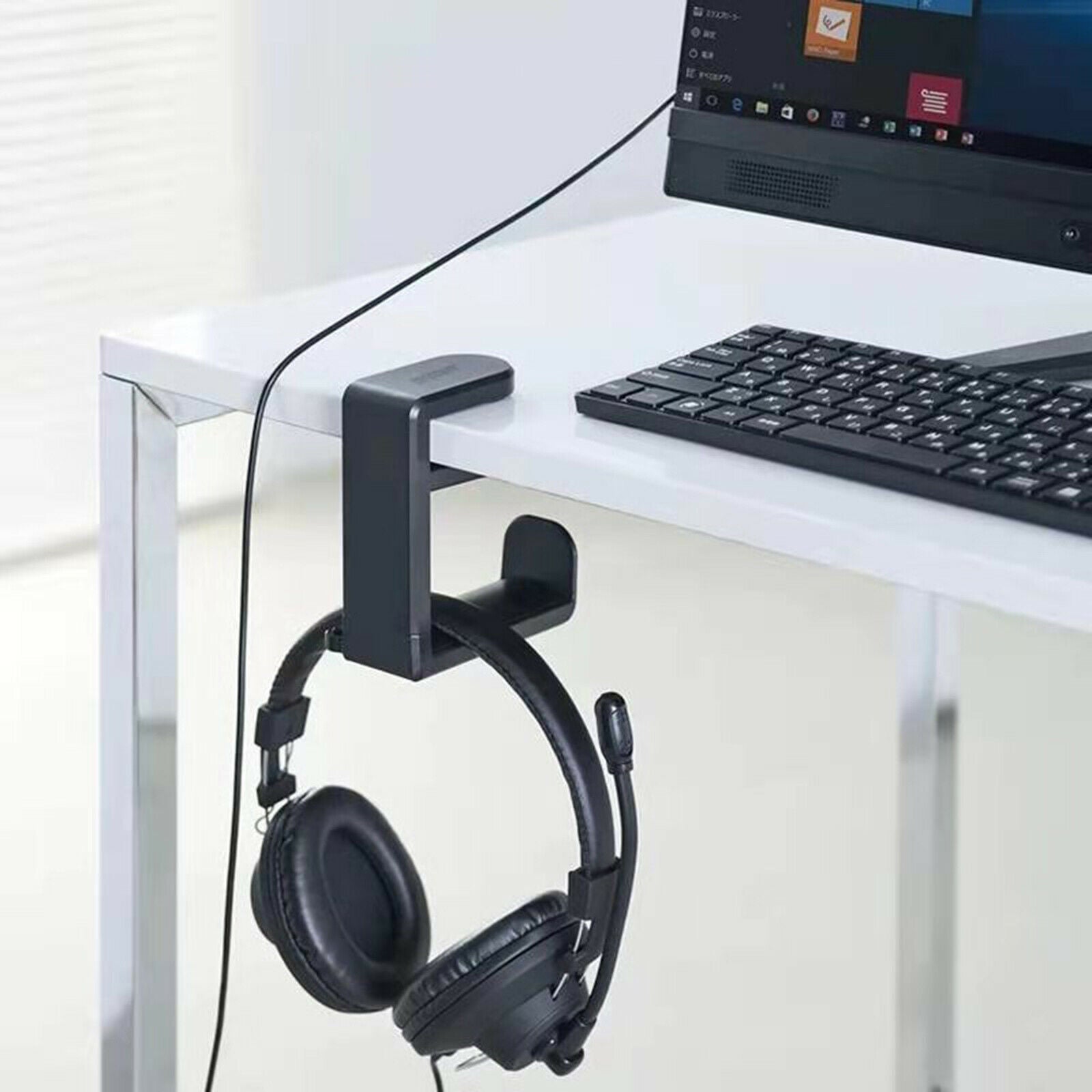 Black Headphones Headset Stand Holder 360 Degree Swing Clamp Headphone