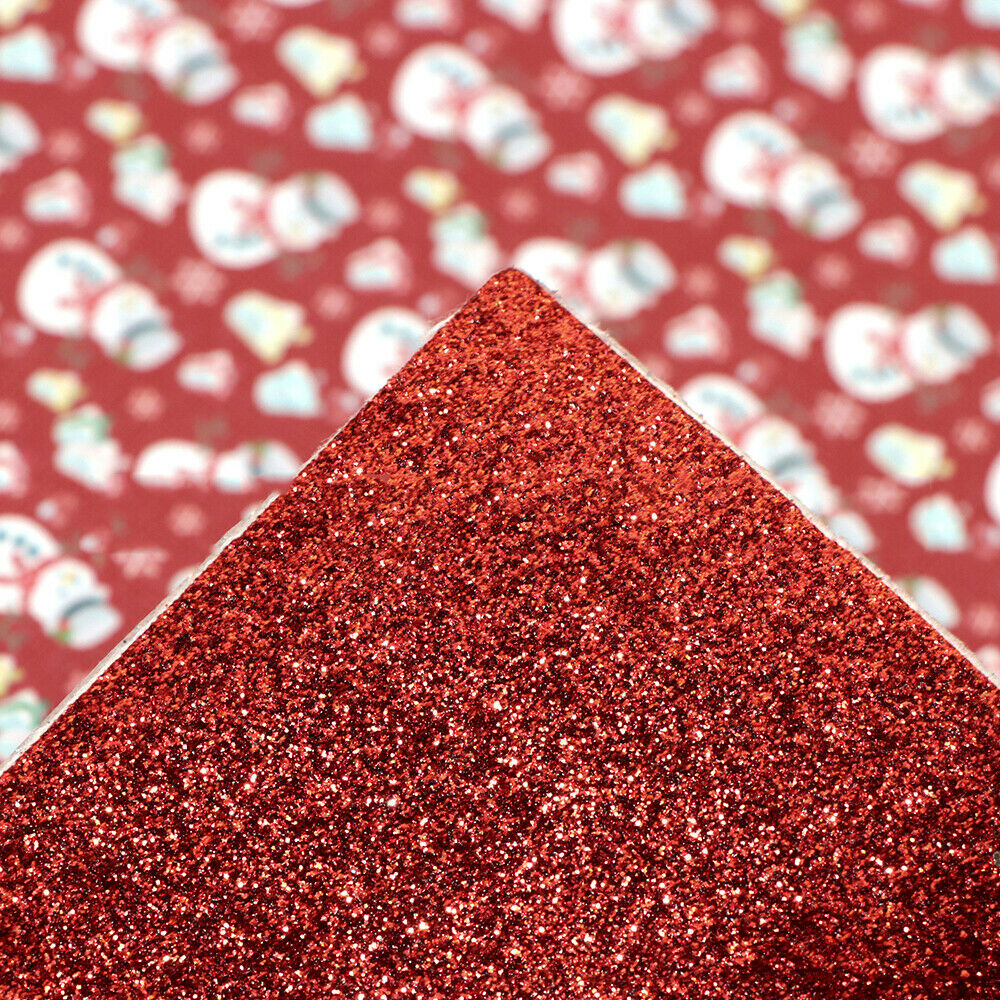 Christmas Snowman Double-sided Red Glitter Fabric Faux Leather DIY Sewing Crafts