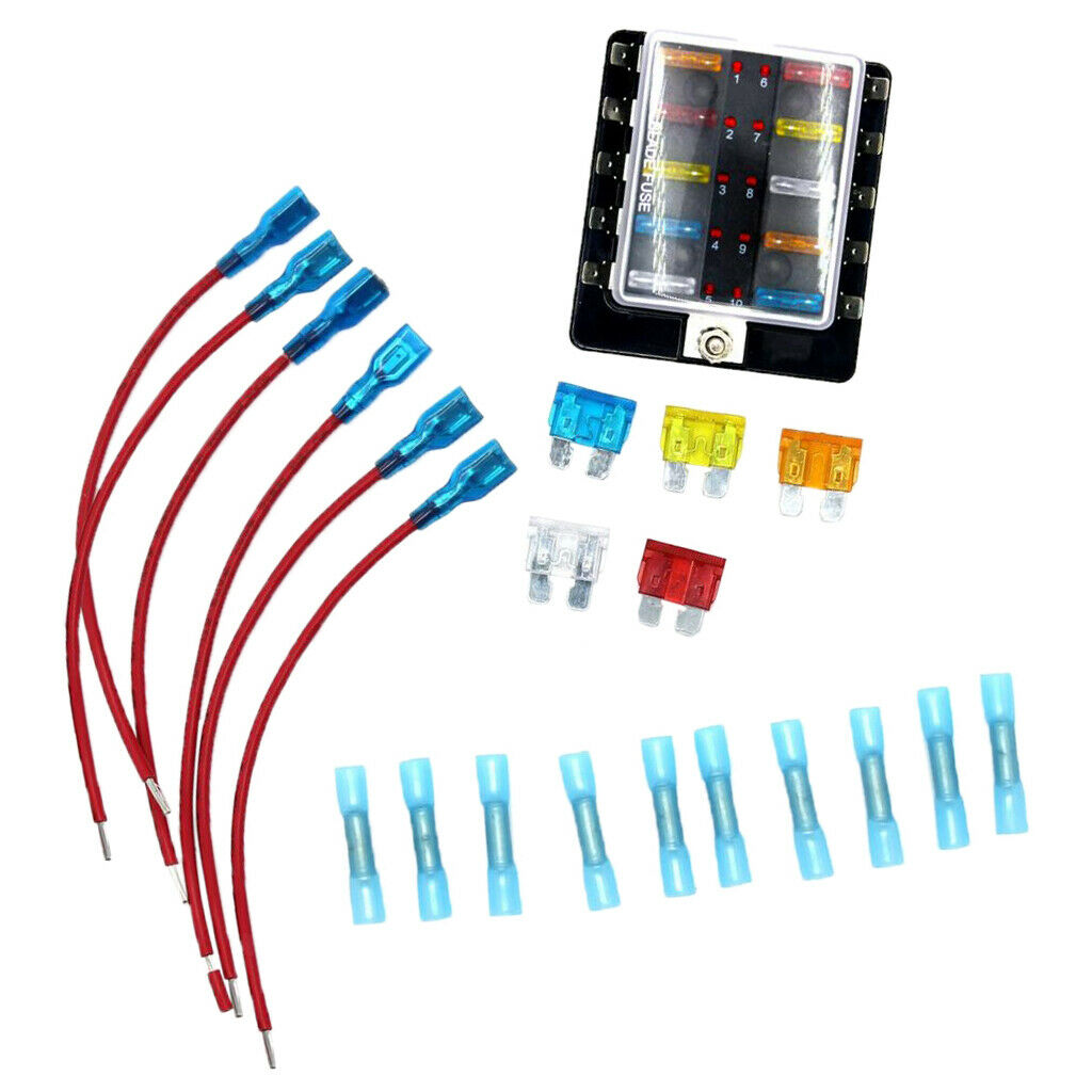 Car Truck Boat Motorcycle 10 Way Circuit Blade Fuse Box Holder Block