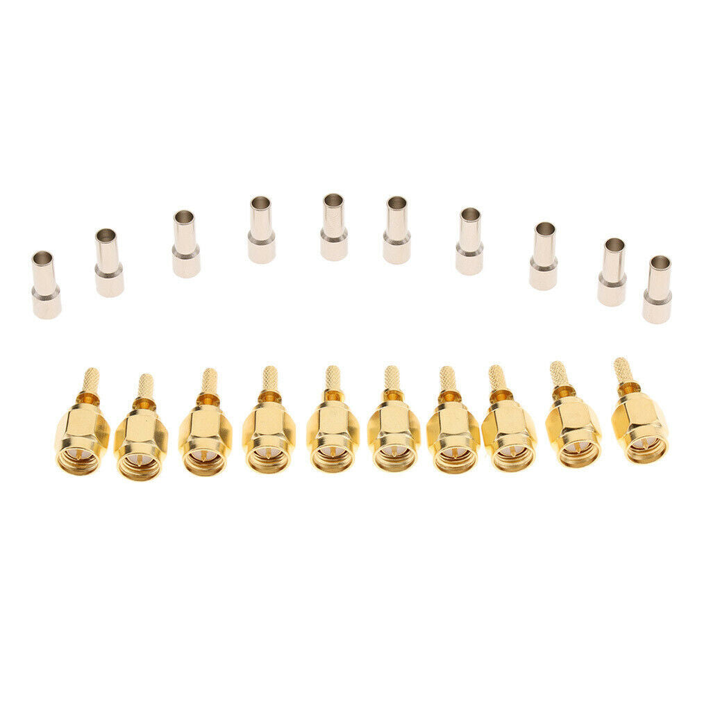 10 Pack SMA Male Plug Crimp Straight RF Coax Connector for RG316 RG174 LMR100