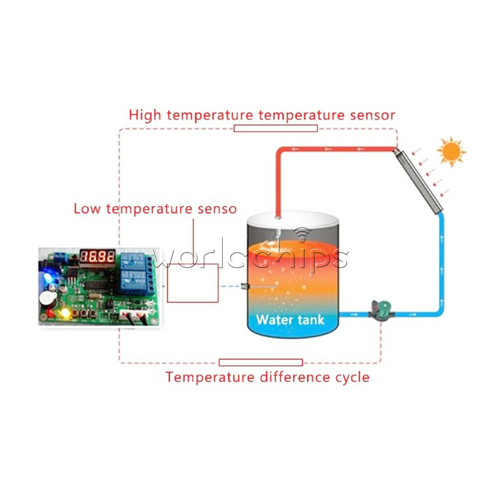 -45℃~125℃ 5-24V 2-CH Digital Temperature Difference Controller Relay & 2 Sensors