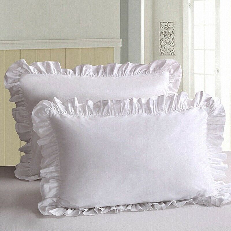 100% Cotton Ruffle Pillowcase Ruffled Pillow Cover White Pillow Case B8A3A3