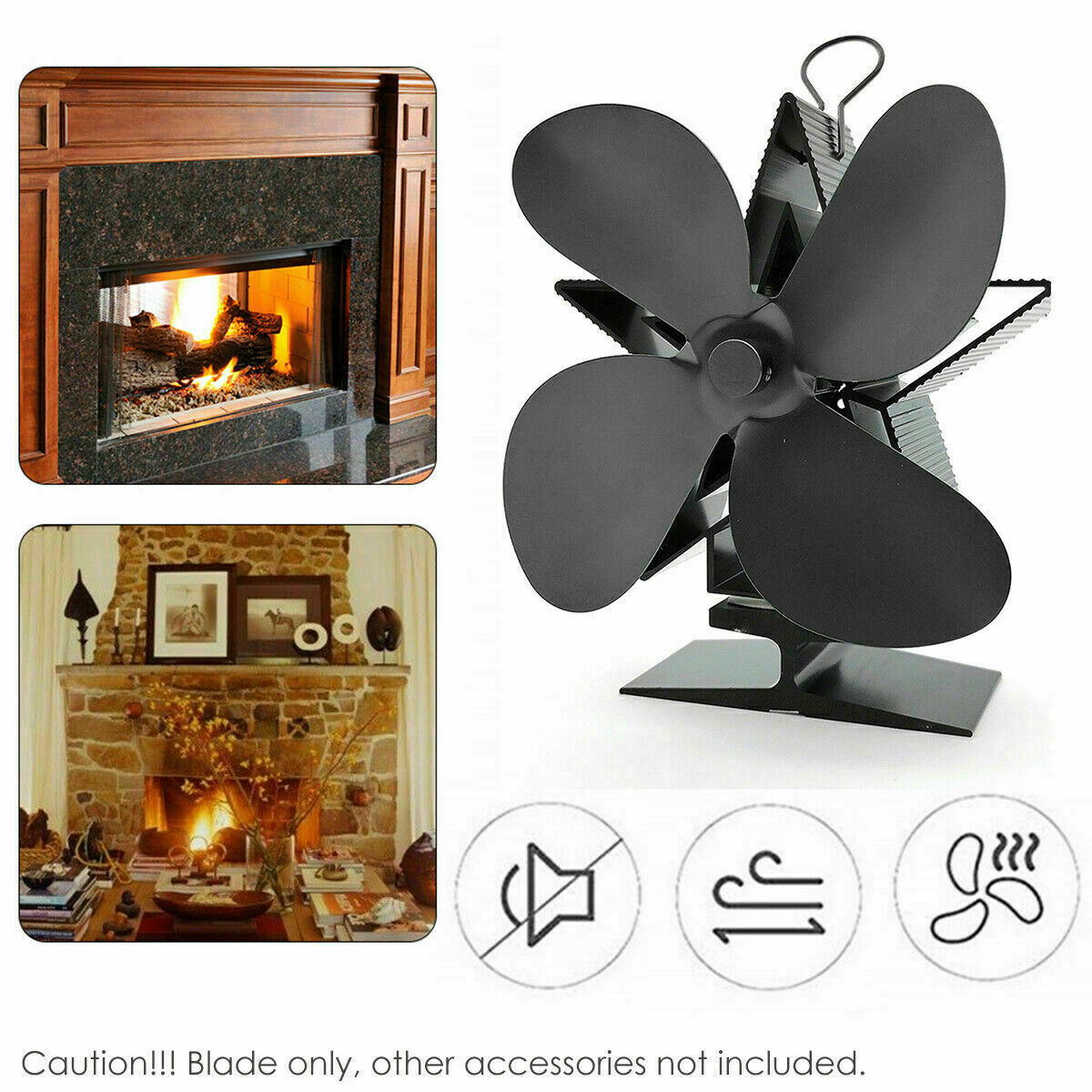 4 Blade Stove top Fan Heat Powered Log Wood Burner Eco Friendly Mini Fan Leaf