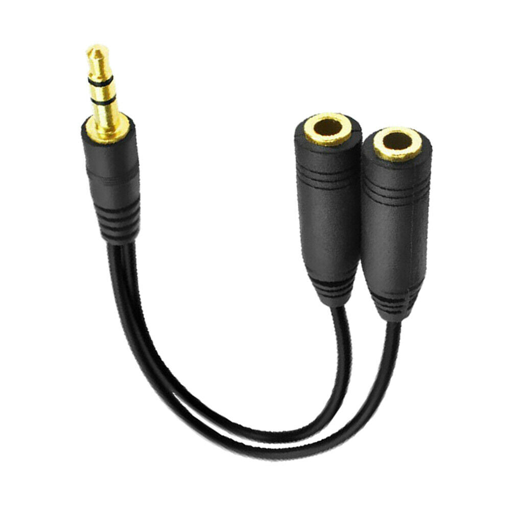 Black Stereo Audio Male 2 Female Y Splitter Cord Power For Headset Mic