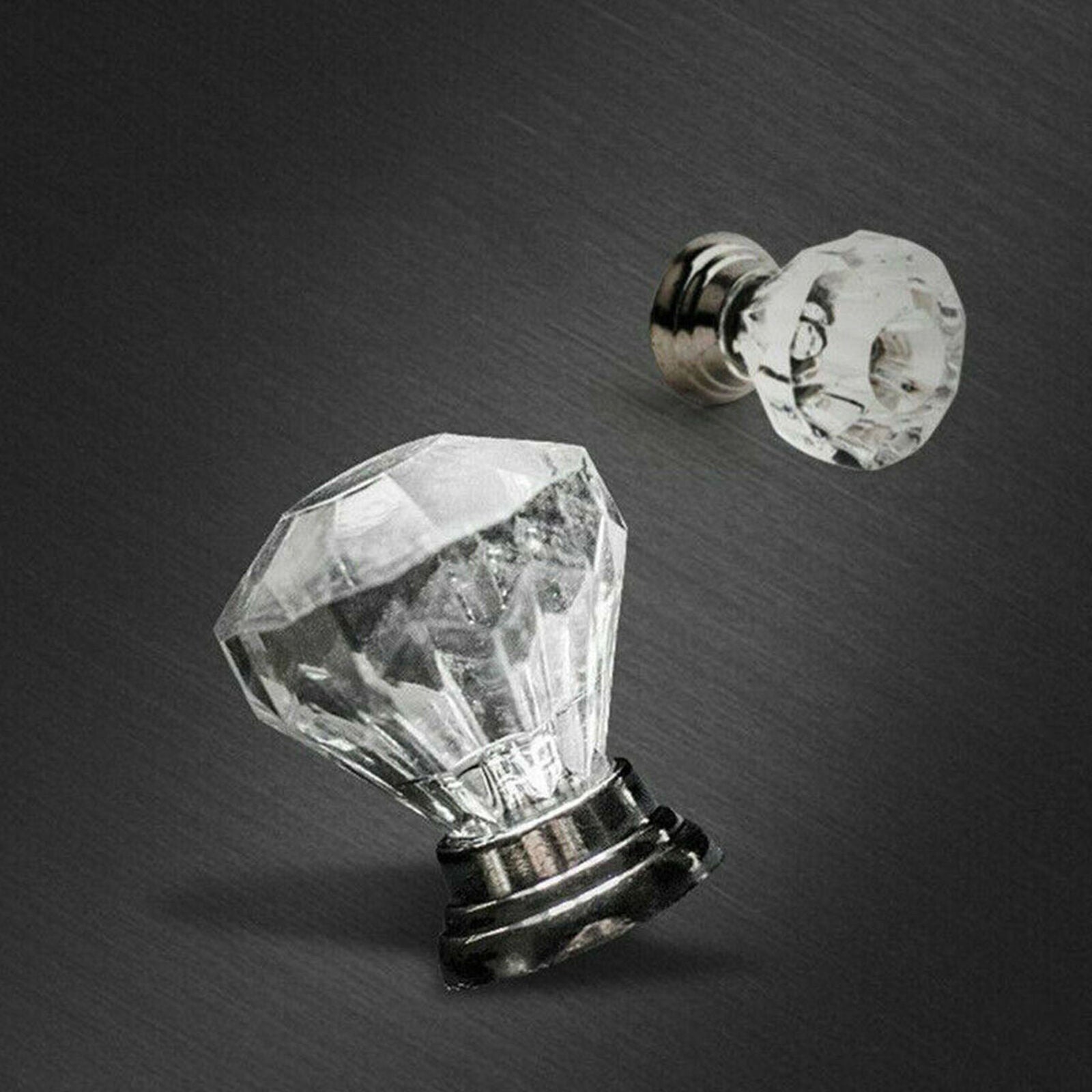 12Pcs Crystal Glass Cabinet Knob Diamond Shape 30mm Drawer Cupboard Handle Pull