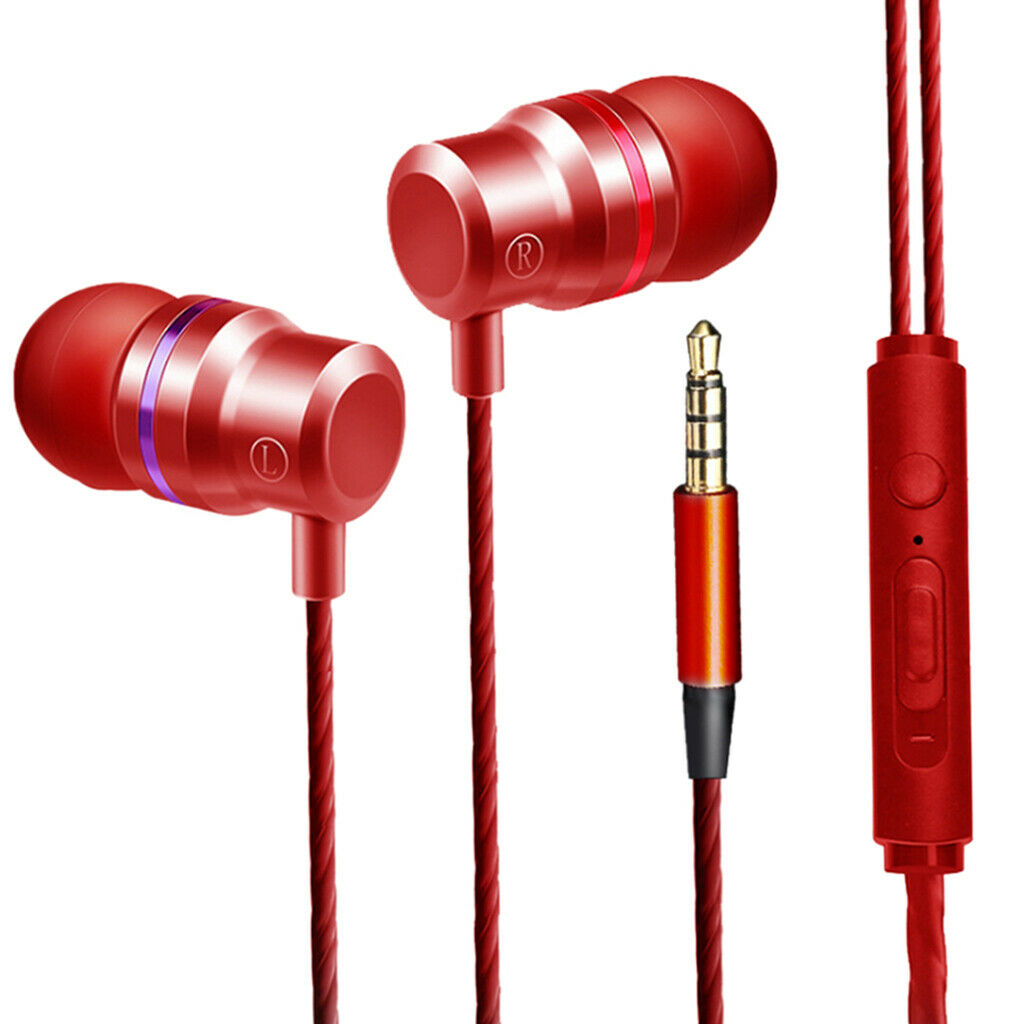 Universal in-ear bass earphones with microphone and remote control red
