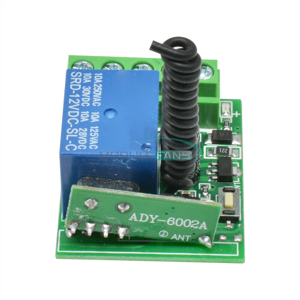 2PCS 12V 1 Ch 433MHz Wireless Relay RF Remote Control Switch Heterodyne Receiver