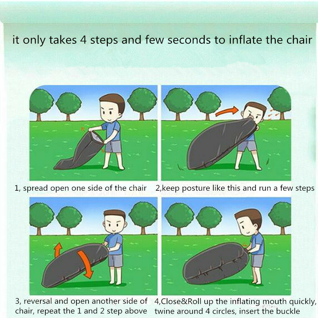 Outdoor Inflating Beach Camping Lounger Pillow Chair Air Bed Lazy Sofa Black