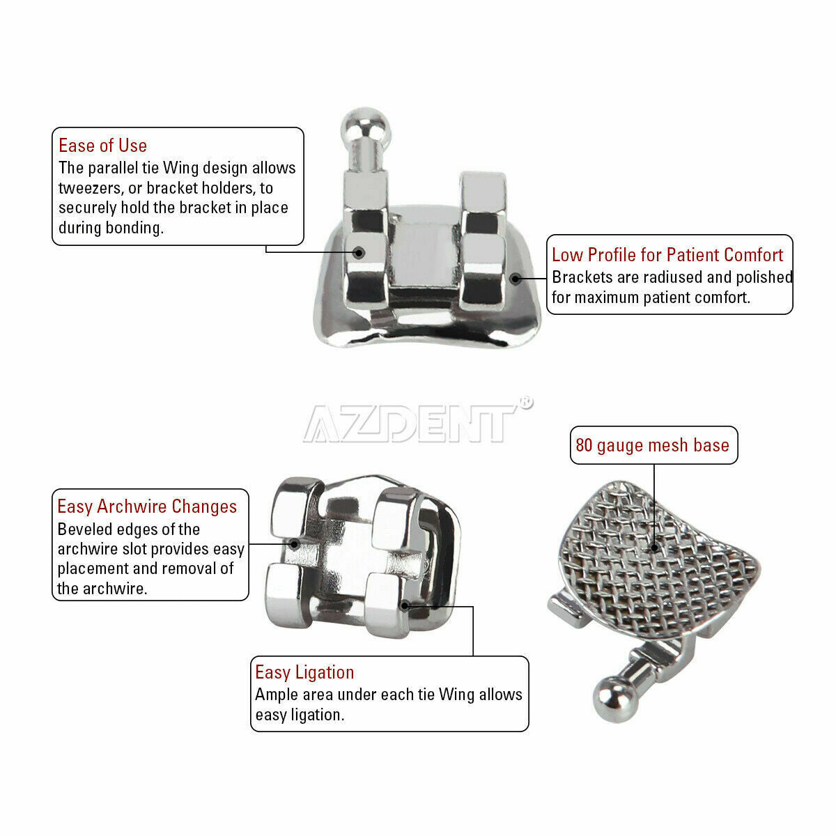 100 X Dental Orthodontics Brackets Edgewise Slot .018" & 3-4-5 Hooks AZDENT