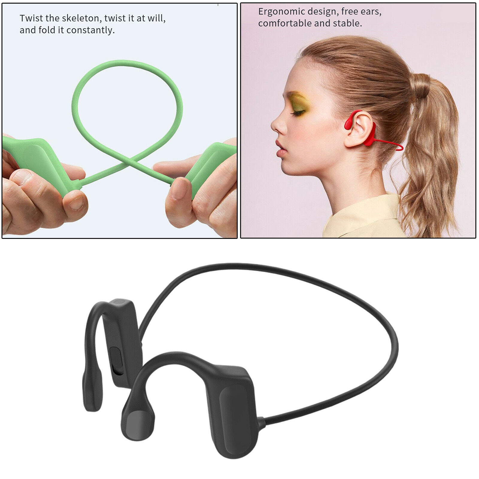 Bone Conduction Headphones Double Ears for Sport Running Jogging Black
