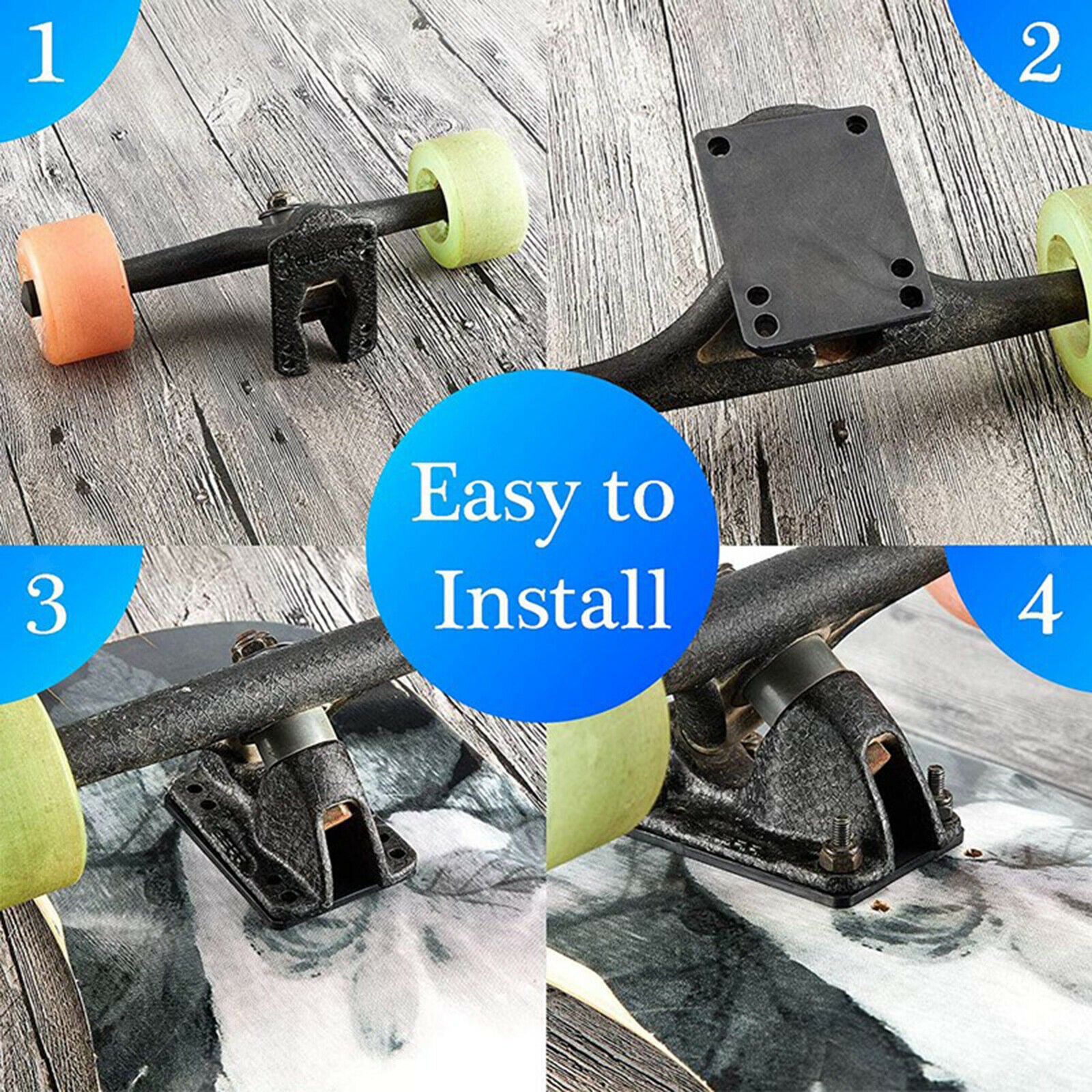 2pcs Skateboard Shock Pads 1/8" Black Rise Pads Risers Soft Rubber Shockpads