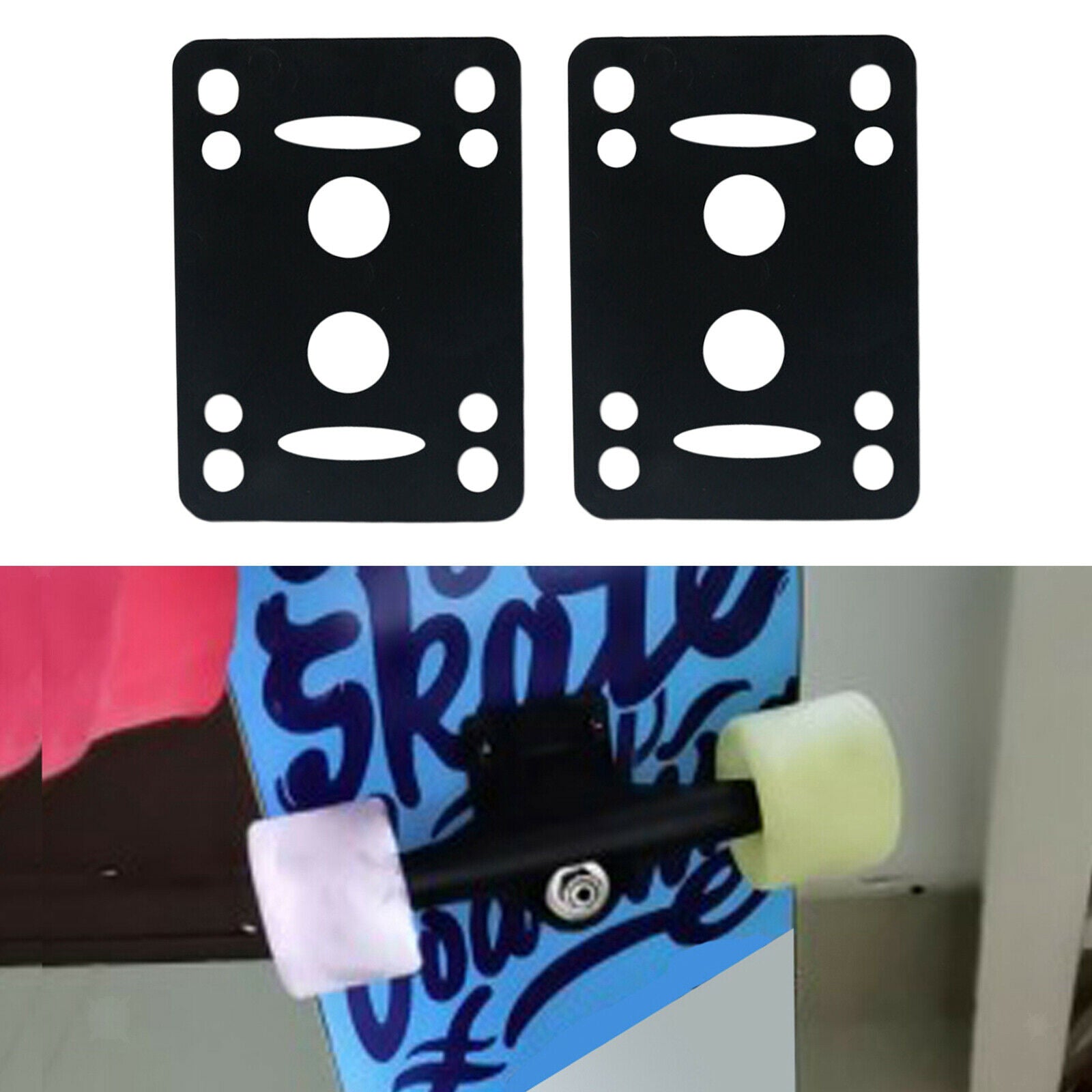 2Pieces Skateboard Longboard Shock Pads Rubber Risers Wheel Accessory Black