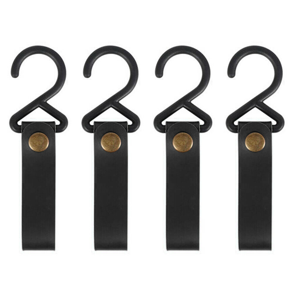 4pcs Outdoor PU Leather Hooks Camping Hiking Tripod Clothes Storage Hanger @