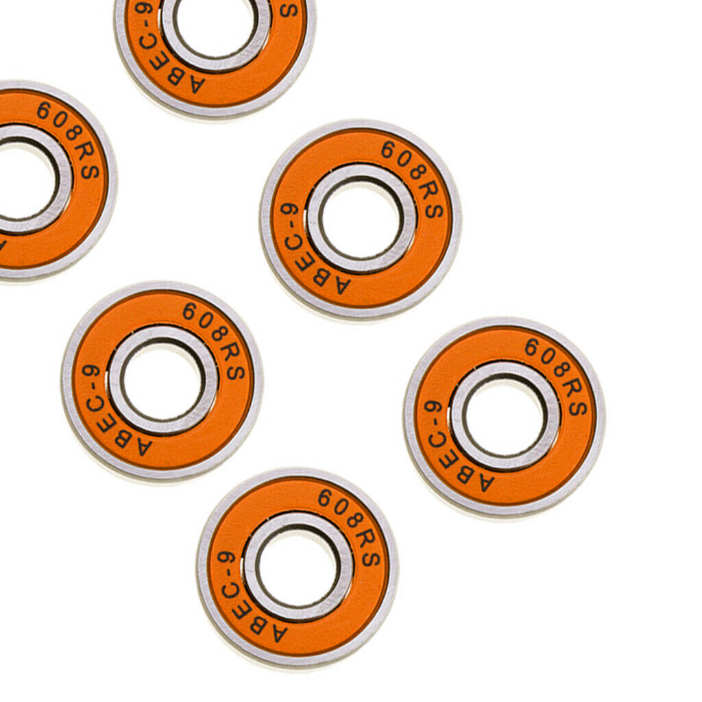 8pcs Frictionless Abec 9 Skateboard Roller Skate Bearings 608-RS 8x22x7mm Orange