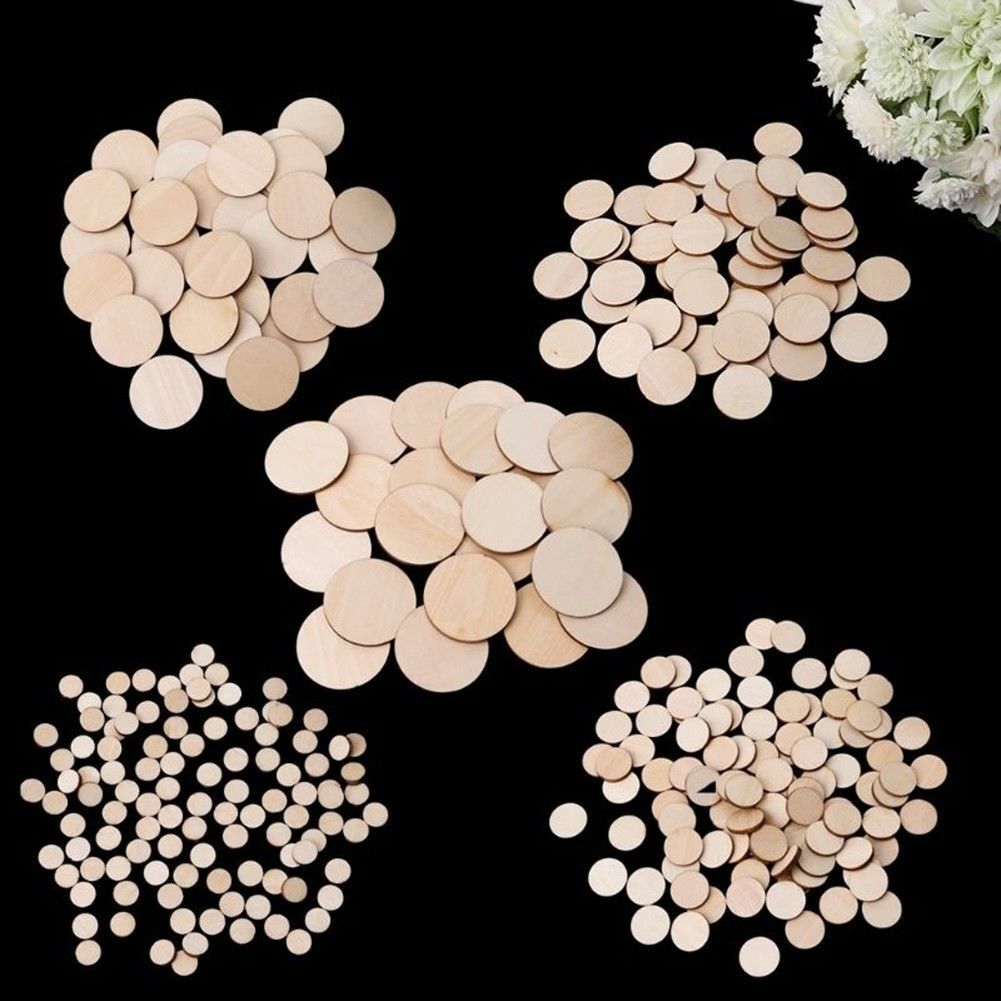 100 Unfinished Wooden Round Discs Embellishments DIY Rustic Art Crafts 20mm