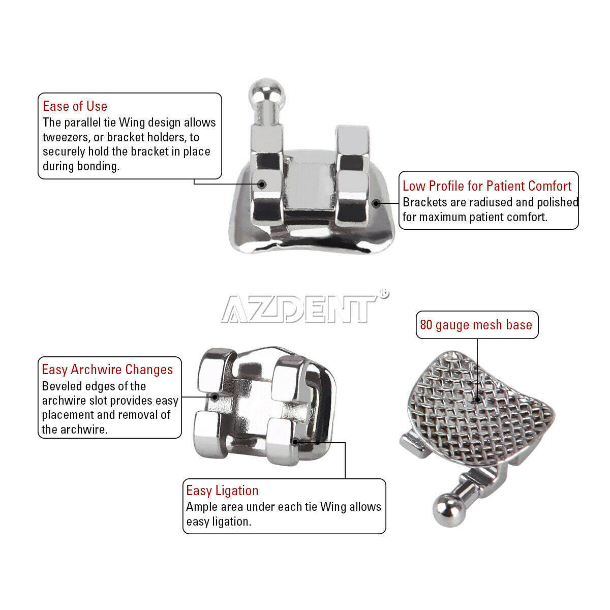 100 X Dental Orthodontic Metal Brackets Mini Edgewise Slot.018 Hook 345 AZDENT