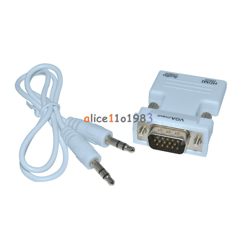 White HDMI Female to VGA Male Converter+Audio Cable Support 1080P Signal Output