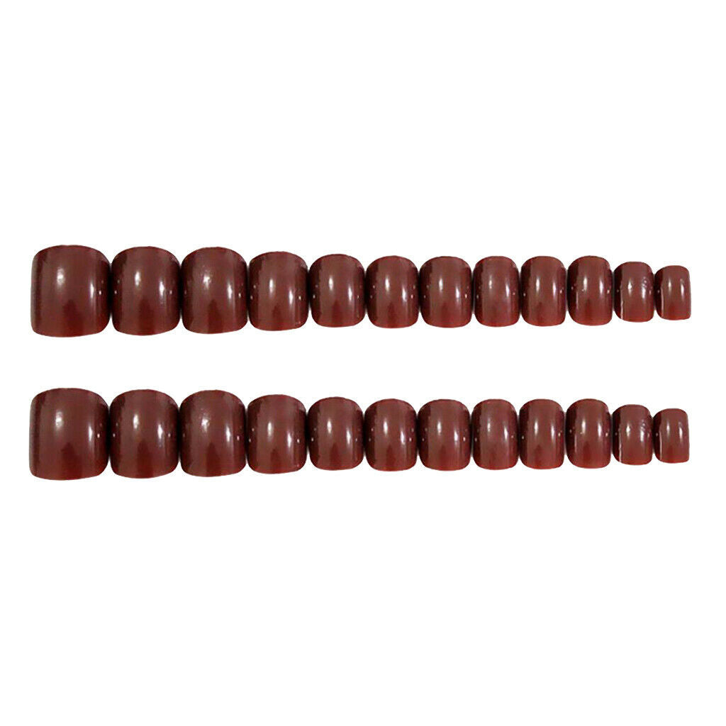 24Pcs Ballerina Full Cover Short False Nails Square Art Tips Set Cameo Brown