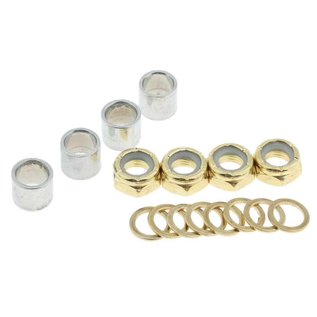 16Pcs Spacer Longboard Nuts Axle Speed Washers Cruiser Hardware Part Golden