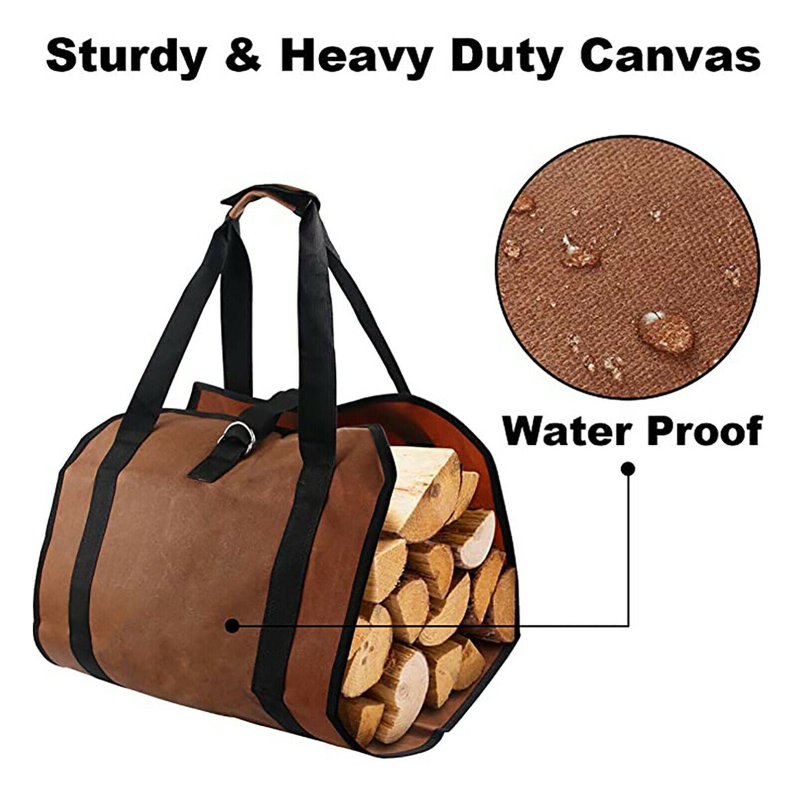Firewood Wood Carrier Bag Waxed Canvas Large Durable Camping for Outdoor