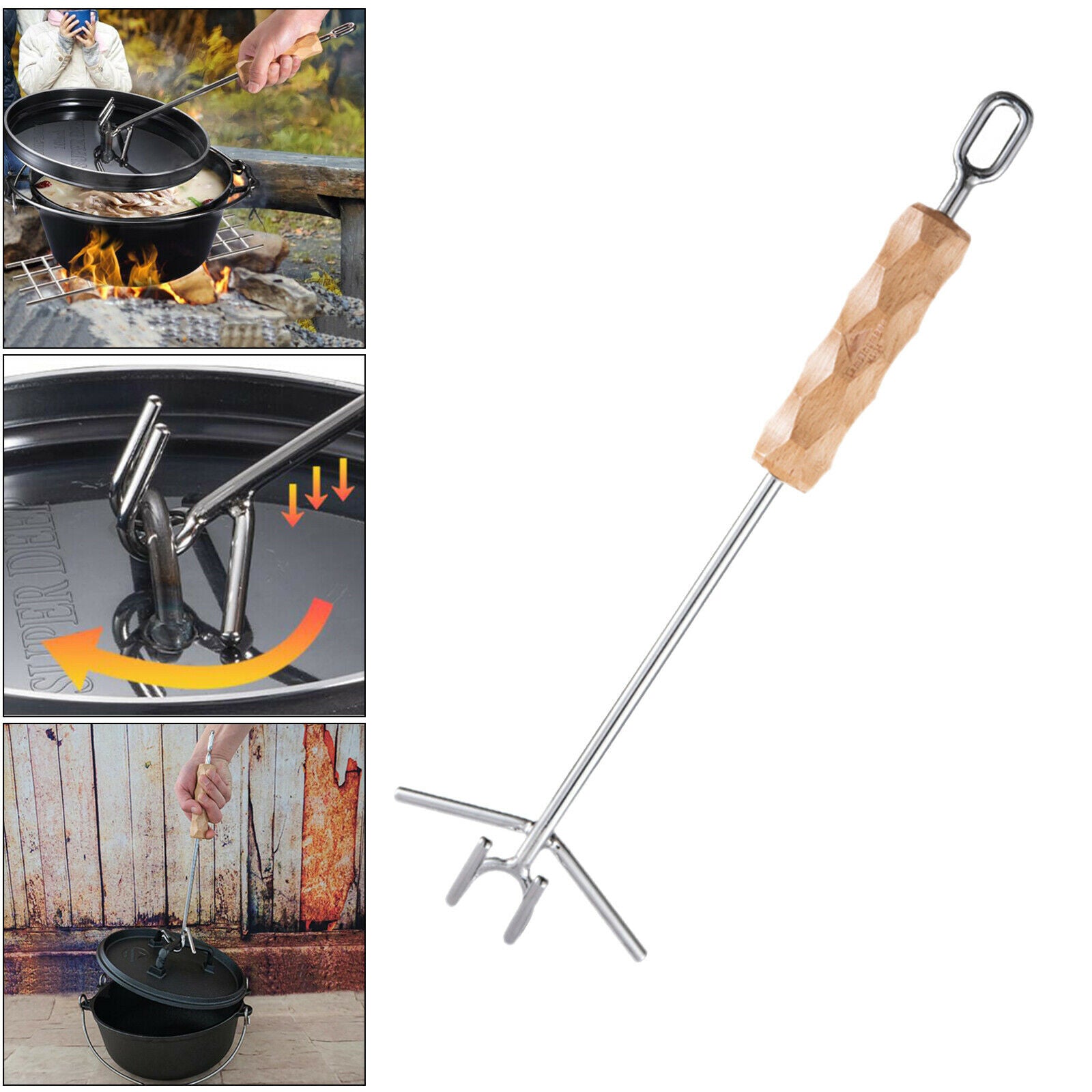 Dutch Oven Lid Lifter Wooden Handle Lifting Carrying Dutch Ovens 14inch