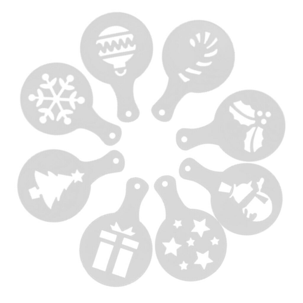 8PCS Coffee Stencil Cappuccino Foam Craft Home Kitchen Coffee Use - Christmas