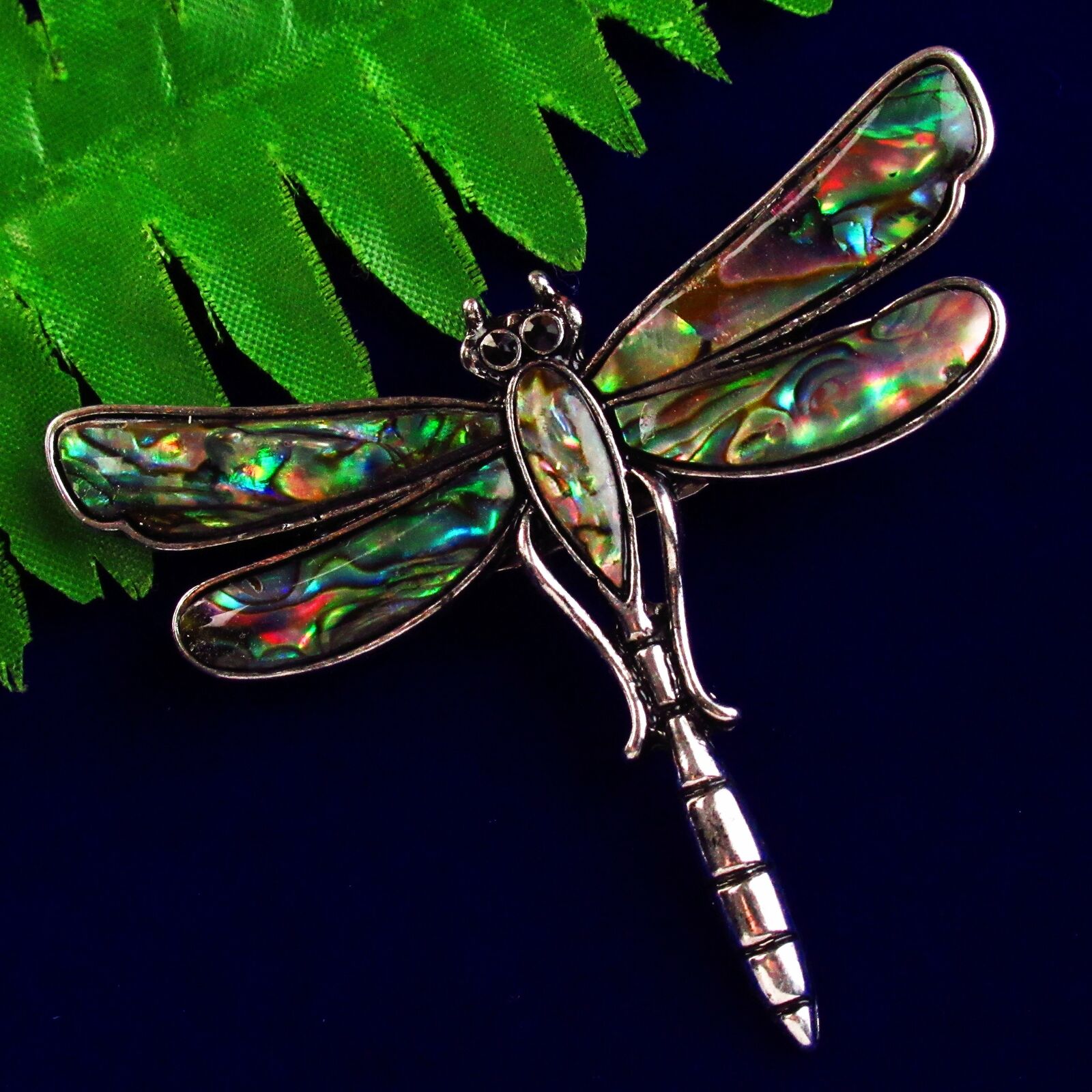 100% Natural Abalone Shell Carved Tibetan Sliver dragonfly Pendant Brooch ASH570