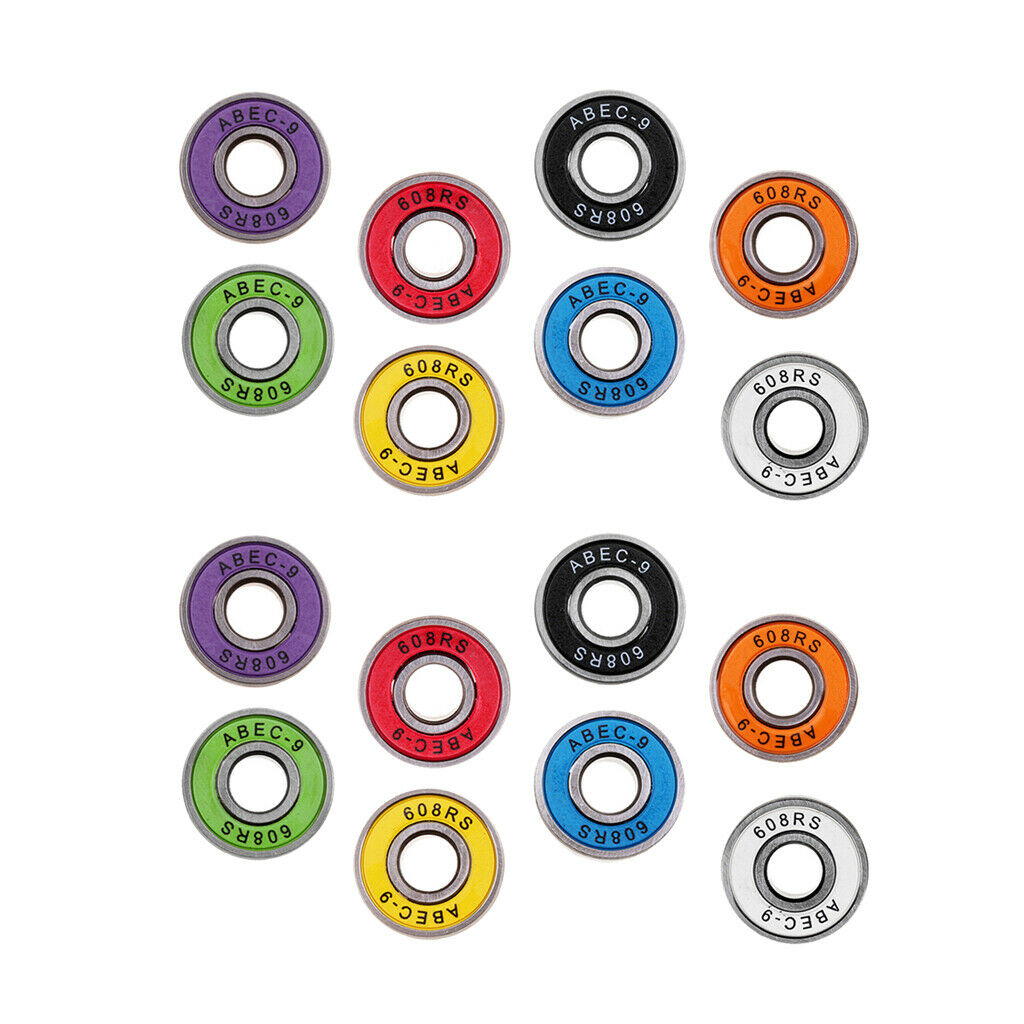 16pcs Frictionless Abec 9 Skateboard Roller Skate Bearings 608-RS 8x22x7mm