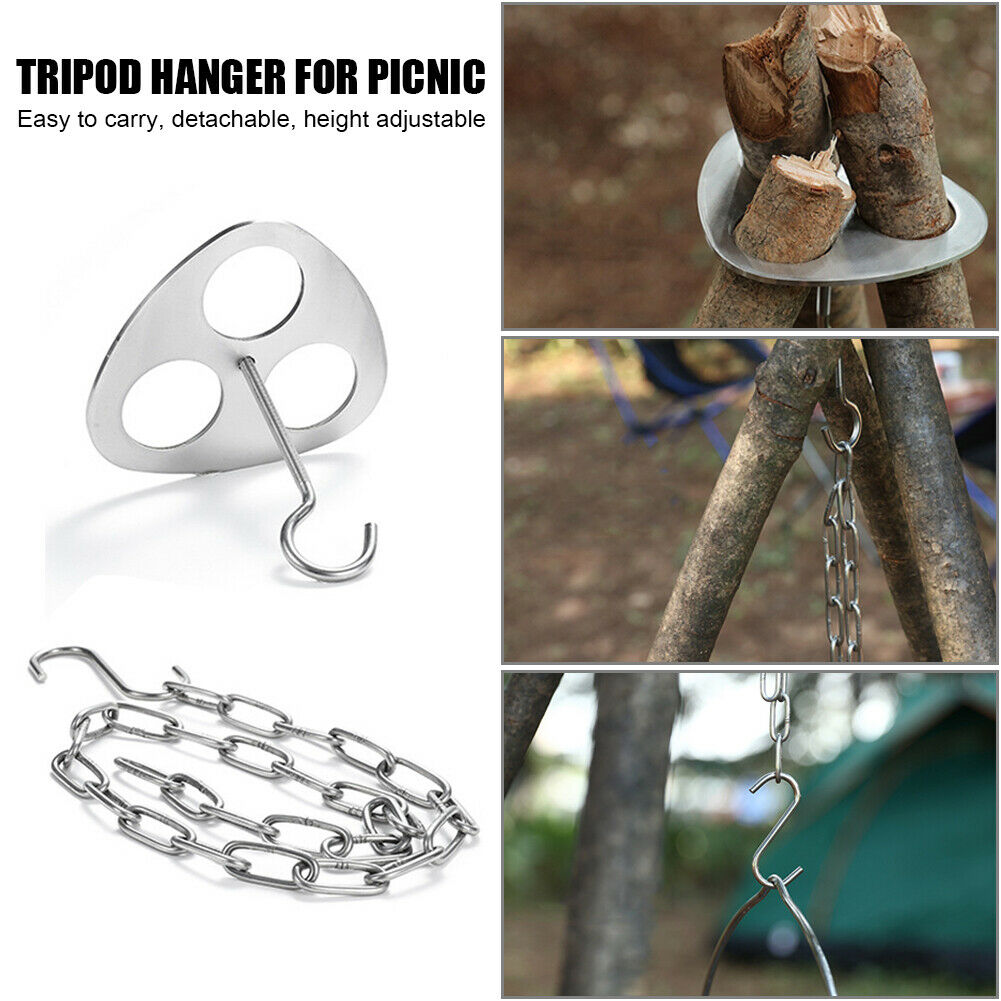 Camping Grill Hanging Pot Stand Detachable Outdoor Tripod Hanging Rack Set @
