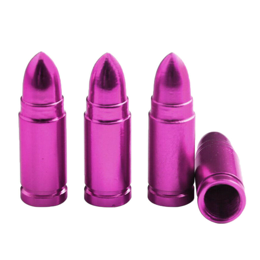 4 Pieces Car Truck Wheel Stem Aluminum Bullet Tyre Valve Cover Caps Purple