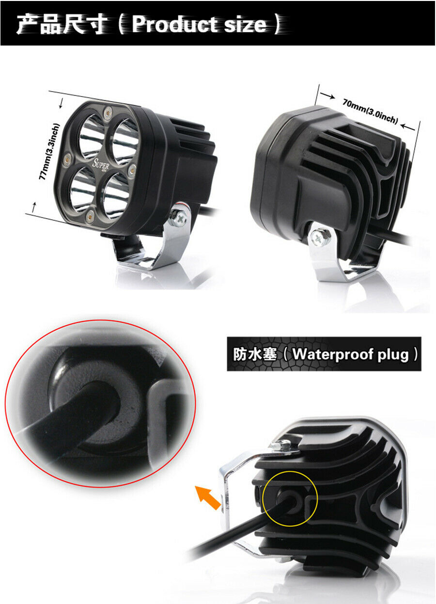 -XN1Pcs 3 Inch 40W LED Motorcycle Headlight Fog Spot Light 8000LM 6500K White