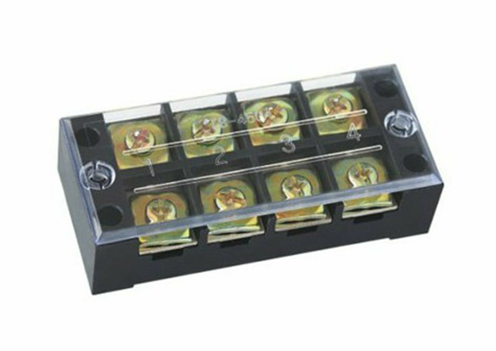 (1)4 Position/Poles 8 Holes Screw Terminal Blocks Covered Barrier Strip 600V 60A
